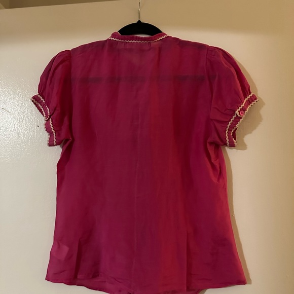 " MM Couture" Women's Medium Pink Button Up Blouse 35% Silk - Picture 6 of 9